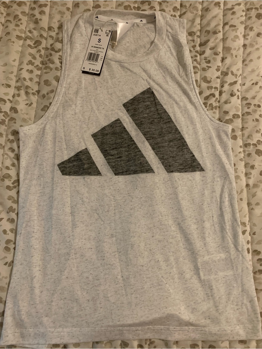 adidas women’s Light Heather Gray Tank with Black Logo